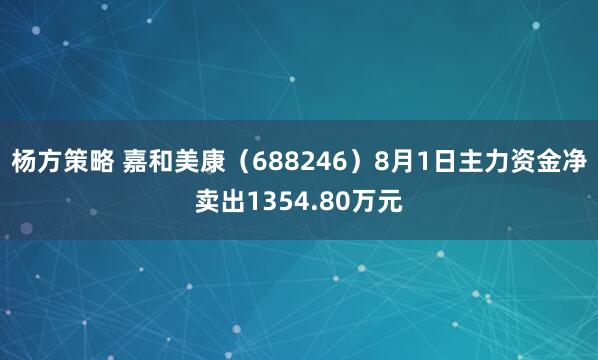 杨方策略 嘉和美康（688246）8月1日主力资金净卖出1354.80万元